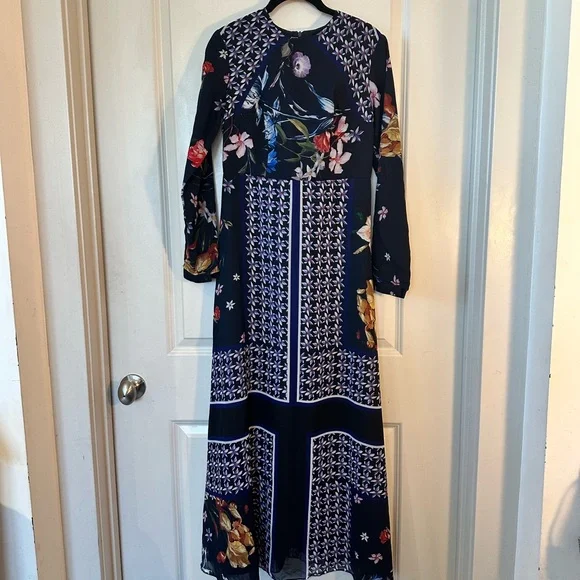 Annah Hariri  Modest Chiffon Navy Scarf Full Length/Coverage Maxi Dress, Size 6 - Picture 4 of 13